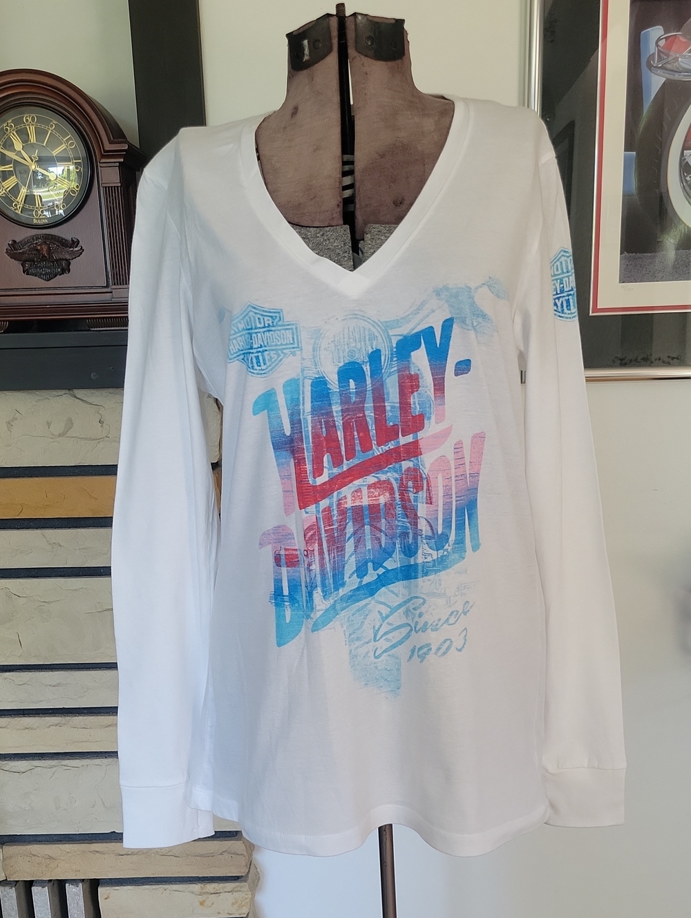 Harley-Davidson Top Large White/Red/Blue